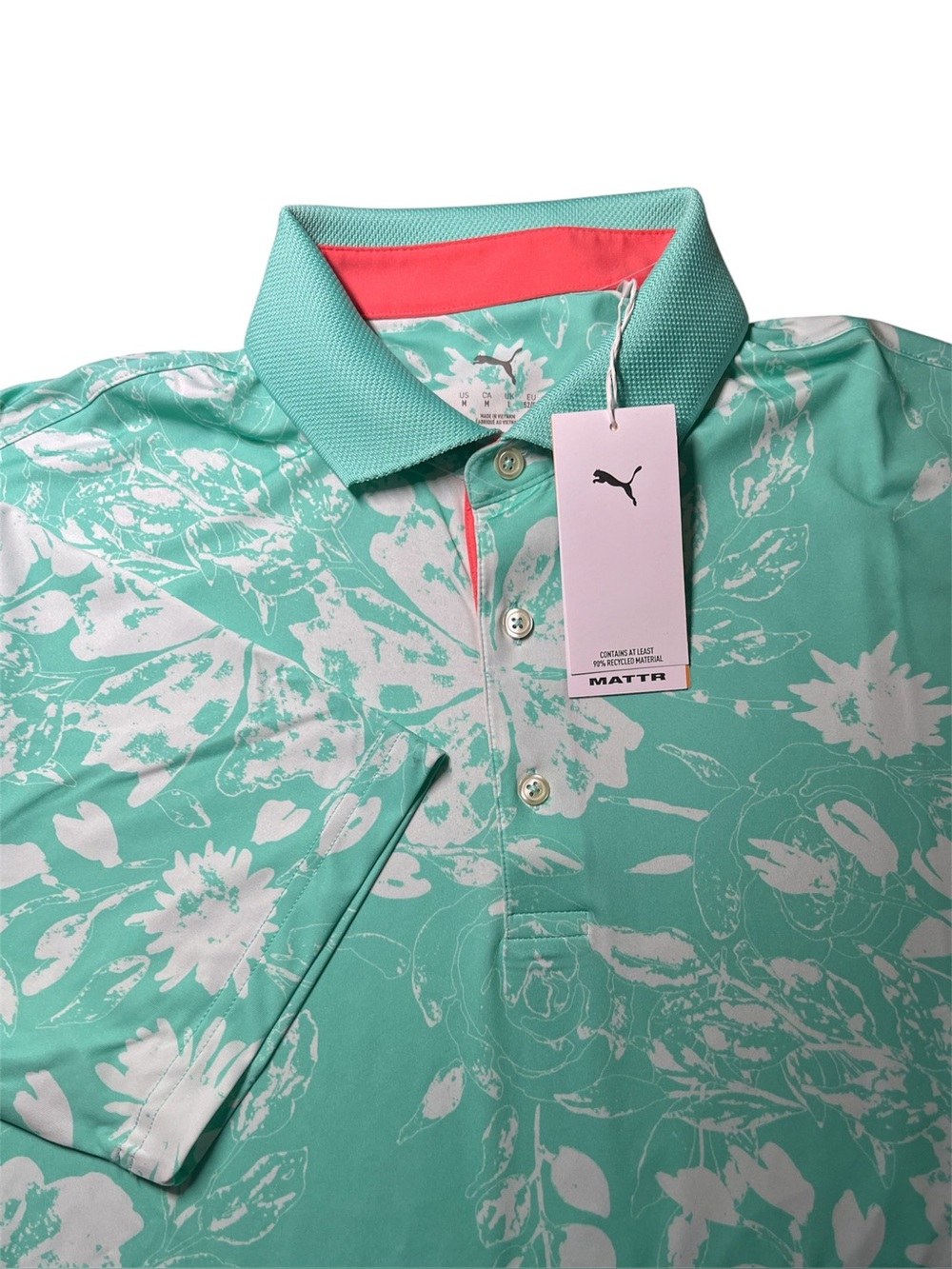 NWT Puma Mattr Men Floral Rose Golf Polo 628829 02 Aquatic Peaceful  Blue M